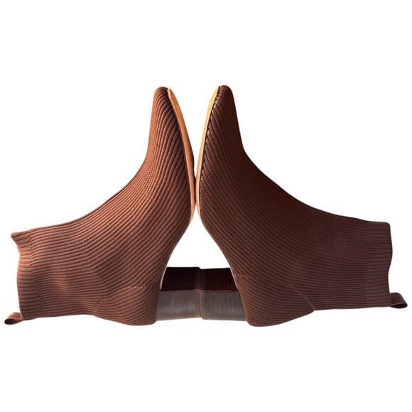 Joie x Revolve Neely Women's Sz 7.5 Knit Block Heel Ribbed Brown Bootie Pull On - Picture 9 of 11